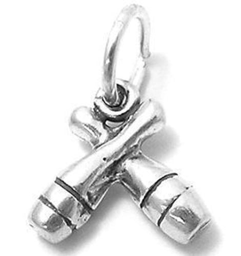 Crossed Bowling Pins Charm in Sterling Silver