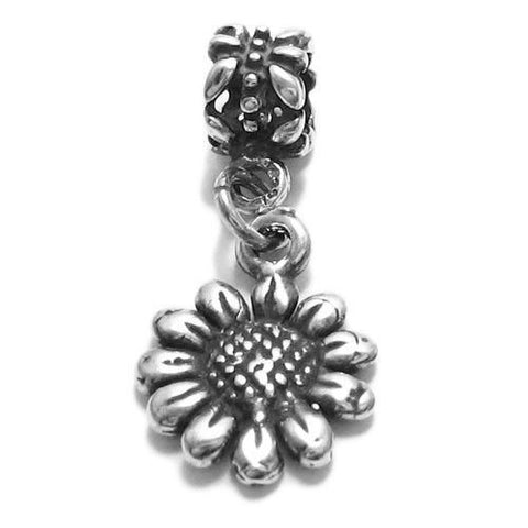 Sunflower Charm with Euro Bead. Sterling Silver
