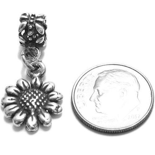 Sunflower Charm with Euro Bead. Sterling Silver