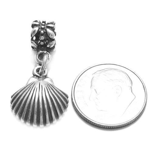 Seashell Charm in 3D with Euro Bead in Sterling Silver