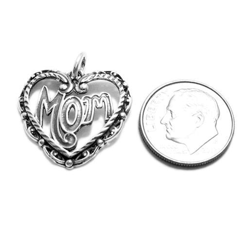 Stylish "Mom" Beaded Heart Charm for your chic Mother. Wholesale Sterling Silver Charms - Jewelry. Alternate.