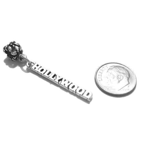 Famous "Hollywood" Sign Charm with Euro Bead. Sterling Silver