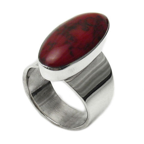 Art Deco Style Ring with Marquise Shaped Red Jasper. Wholesale sterling silver rings. Main photo.