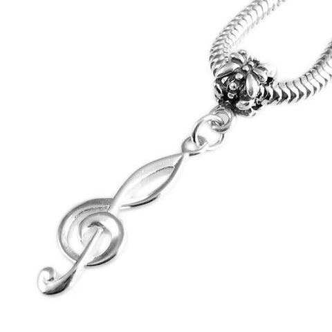Treble Clef Charm with Euro Bead. Sterling Silver
