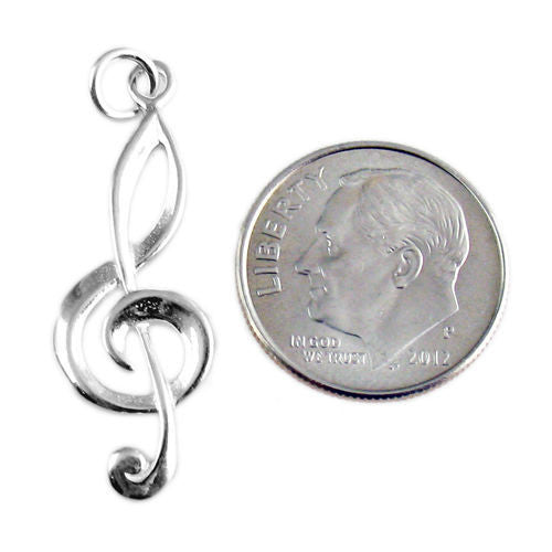 Treble Clef Charm with Euro Bead. Sterling Silver