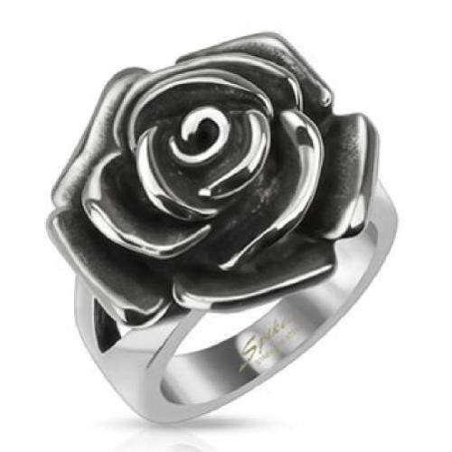 Elegant and lifelike striking rose in bloom ring. Wholesale Stainless Steel Rings.
