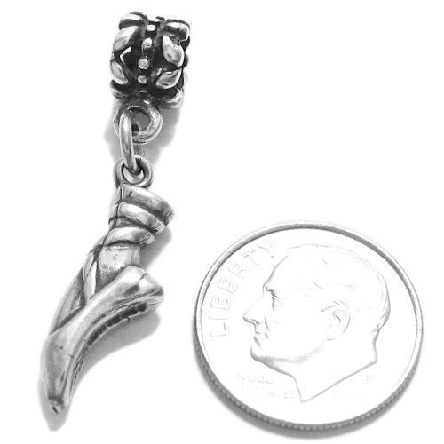 Ballet Slipper Charm in 3D with Euro Bead. Sterling Silver