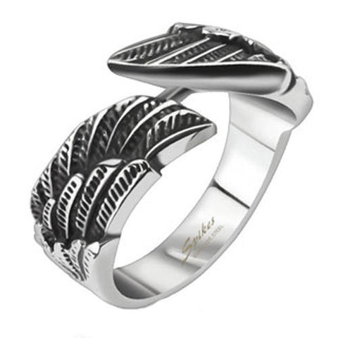 Stunning Gothic themed pair of angel wings in stainless steel. Wholesale Stainless Steel Rings.