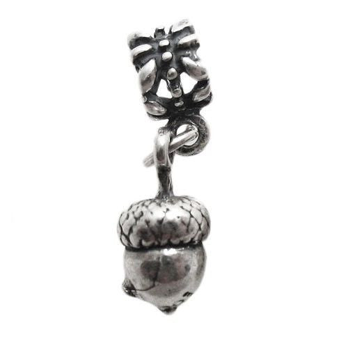 Acorn Charm in 3D with Euro Bead. Sterling Silver