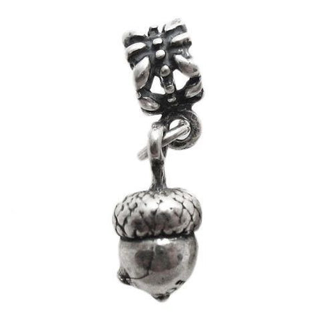 Acorn Charm in 3D with Euro Bead. Sterling Silver