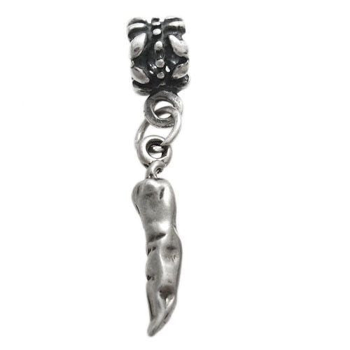 Hot Chili Pepper Charm in 3D with Euro Bead. Sterling Silver