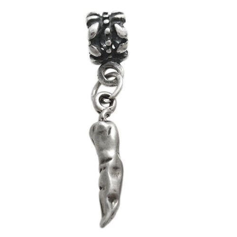Hot Chili Pepper Charm in 3D with Euro Bead. Sterling Silver