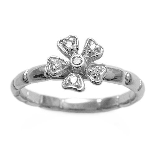 Wild Rose Flower Child's Ring with CZ Petals. Wholesale sterling silver rings. Alternate photo.