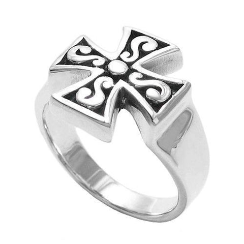 Brilliant Maltese cross ring with sharp lines and angles. Wholesale Sterling Silver Rings. Main photo.