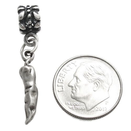 Hot Chili Pepper Charm in 3D with Euro Bead. Sterling Silver