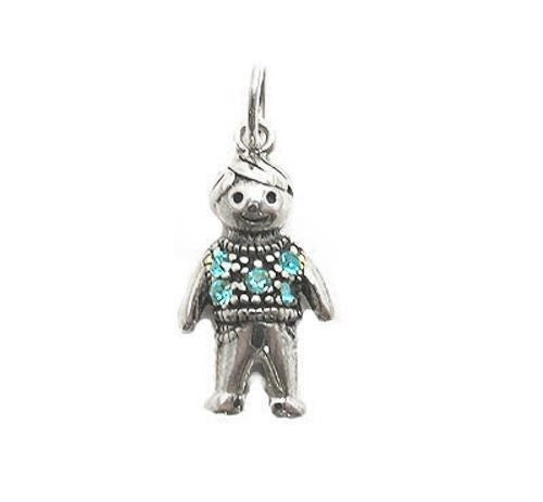 Colorful birthstone charms of a little boy in a sweater. Wholesale Sterling Silver Charms. March.