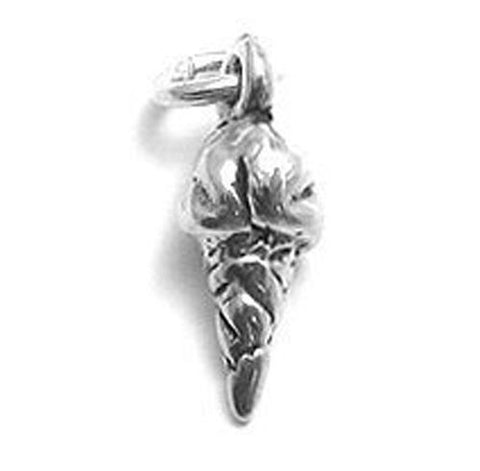 Ice Cream Cone Charm in 3D. Sterling Silver