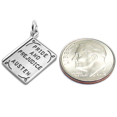 "Pride and Prejudice by Austen" Book Charm with Euro Bead. Sterling Silver