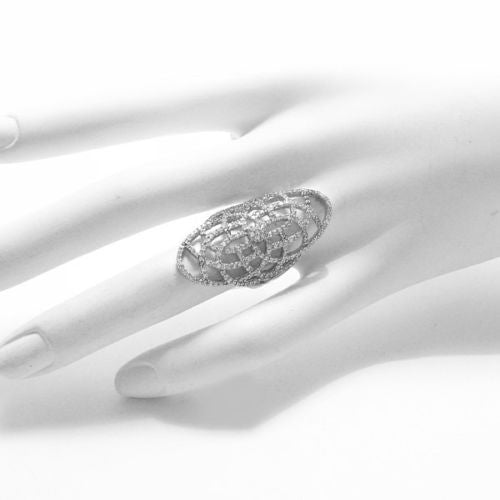 Long Filigree Ring Embellished with 2.18 Carat of CZs. Wholesale sterling silver rings. ON hand.