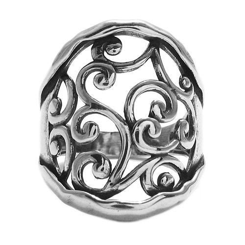 Classic Lace Scroll Filigree Ring. Wholesale Sterling Silver Rings. Front view.