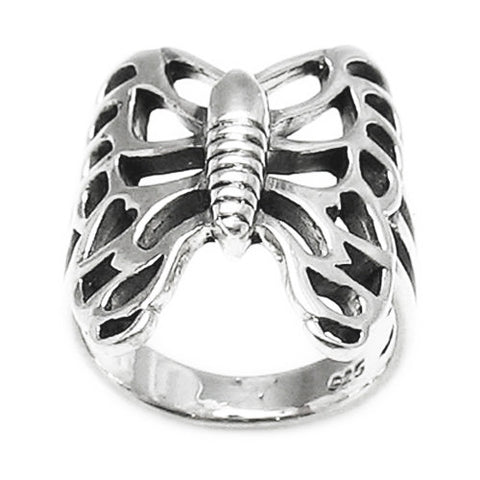 Creepy and scary looking butterfly ring, like Mothra. Wholesale Sterling Silver Rings. Main photo.
