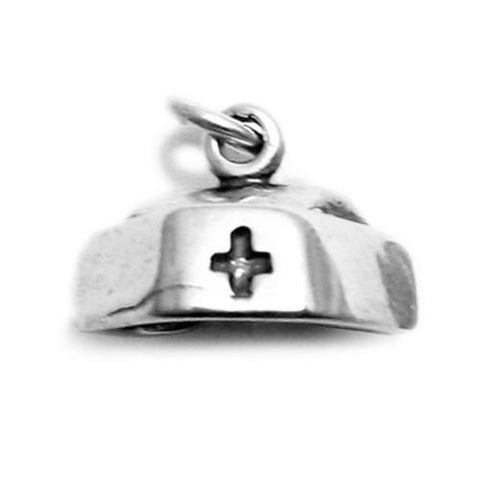Nurse's Cap Charm in 3D. Sterling Silver