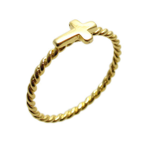 14K Gold Plated Thin Twisted Band Cross Ring. Wholesale sterling silver rings. Main photo.