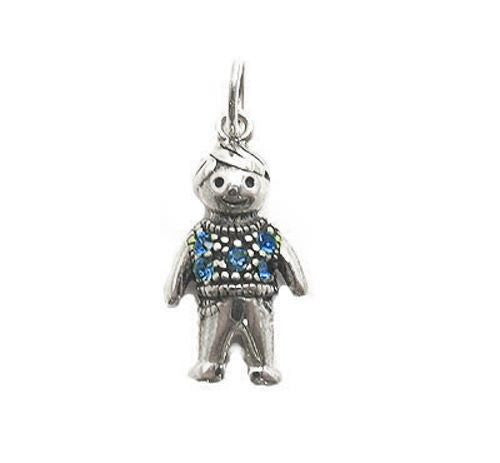 Colorful birthstone charms of a little boy in a sweater. Wholesale Sterling Silver Charms. September.