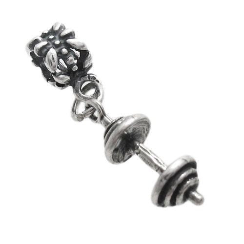 Barbell with Euro Bead Charm in 3D. Sterling Silver
