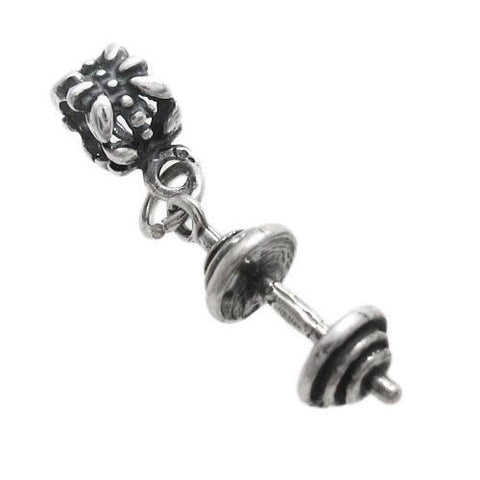 Barbell with Euro Bead Charm in 3D. Sterling Silver