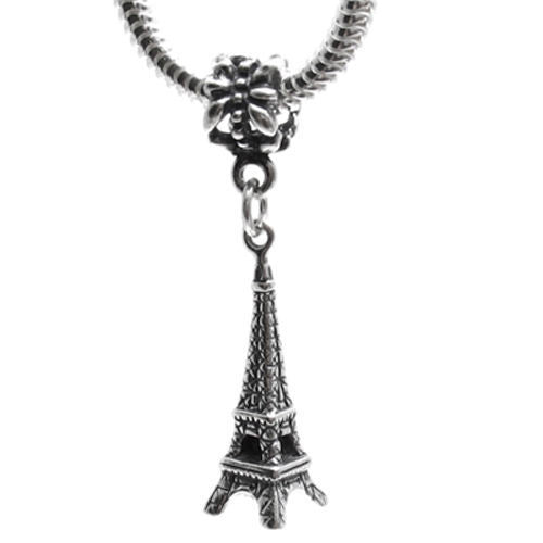 Eiffel Tower Charm with Euro Bead. 3D Sterling Silver