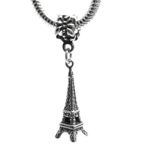 Eiffel Tower Charm with Euro Bead. 3D Sterling Silver
