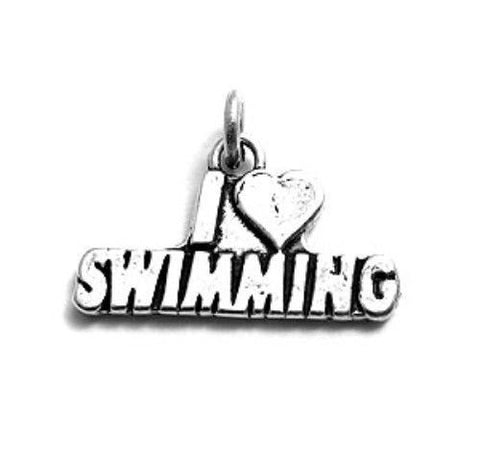"I Love ❤ Swimming" Charm in Sterling Silver