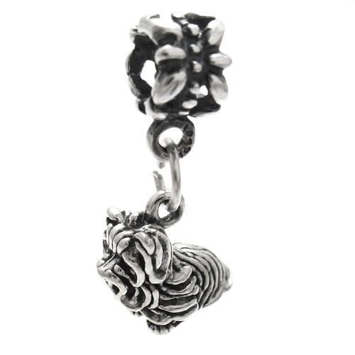 Shar-Pei Dog Euro Bead Charm in 3D. Sterling Silver.