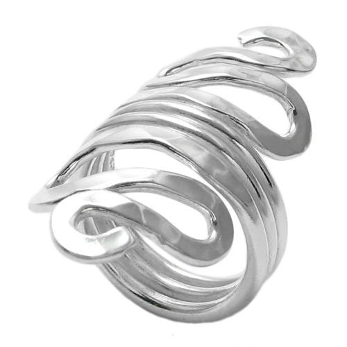 Stunning ring with hammered finish shaped into a squiggly line. Wholesale Sterling Silver Rings.