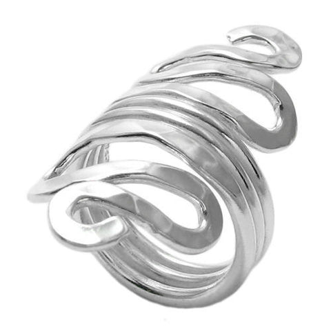 Stunning ring with hammered finish shaped into a squiggly line. Wholesale Sterling Silver Rings.