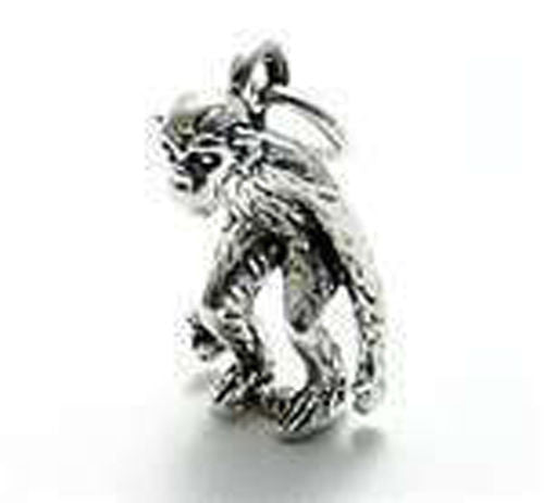 Chimpanzee in Menacing Pose Charm 3D Sterling Silver.