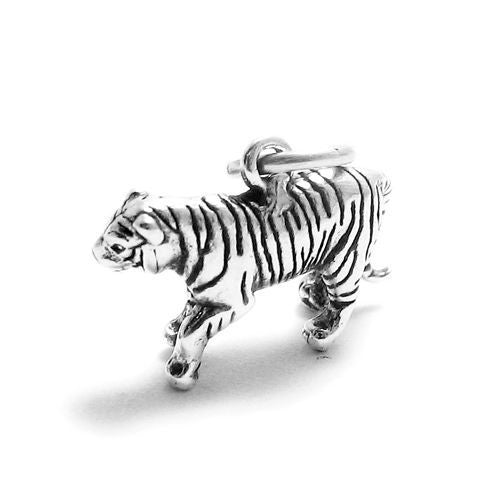 Tiger on the Prowl Charm in 3D Sterling Silver.