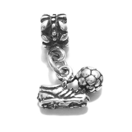 Soccer Ball and Cleats with Euro Bead. Charm in Sterling Silver