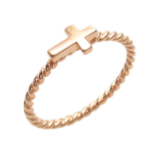Rose Gold Plated Thin Twisted Band Cross Ring. Wholesale sterling silver rings. Main photo.