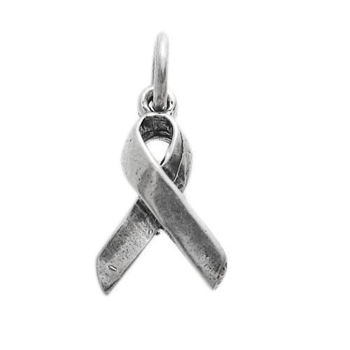 HIV/AIDS Ribbon Charm. Sterling Silver