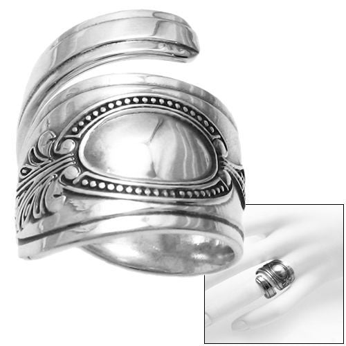 Beautifully and exquisitely detailed spoon ring in a floral motif. Wholesale Sterling Silver Rings. Combo photo.
