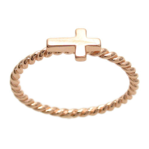 Rose Gold Plated Thin Twisted Band Cross Ring. Wholesale sterling silver rings. Alternate photo.