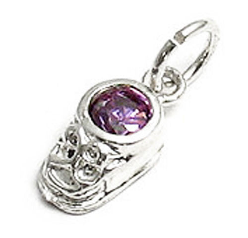 Beautiful and colorful birthstone charms of a baby's boot. Wholesale Sterling Silver Charms. February.