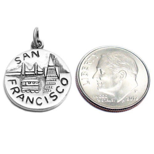 "San Francisco" CA 2-Sided Charm with Euro Bead. Sterling Silver