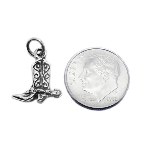 Cowboy Boot with Spur Charm. Sterling Silver