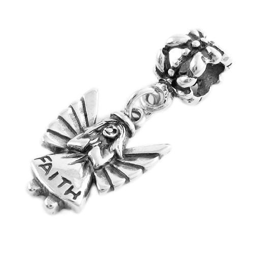 Angel Of "Faith" with Euro Bead. Charm in Sterling Silver