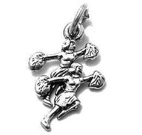 2 Cheerleaders with Pom Poms Charm in Sterling Silver