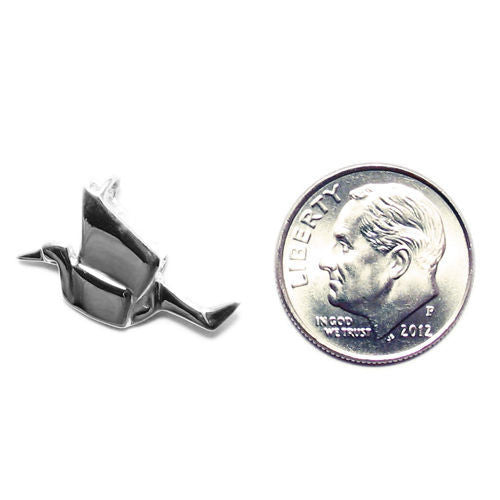 Origami Paper Crane Charm. 3D Sterling Silver