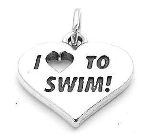 "I Love ❤ To Swim" in Heart. Sterling Silver
